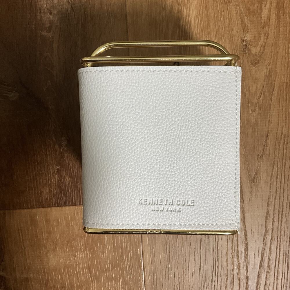 Kenneth Cole Desk Top White Faux Leather & Gold Aesthetic Organizer| Set of 3
